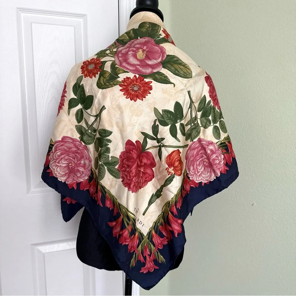 Trussardi Silk Scarf with Floral Rose Print